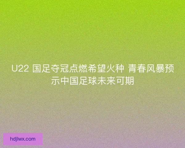 U22 国足夺冠点燃希望火种 青春风暴预示中国足球未来可期
